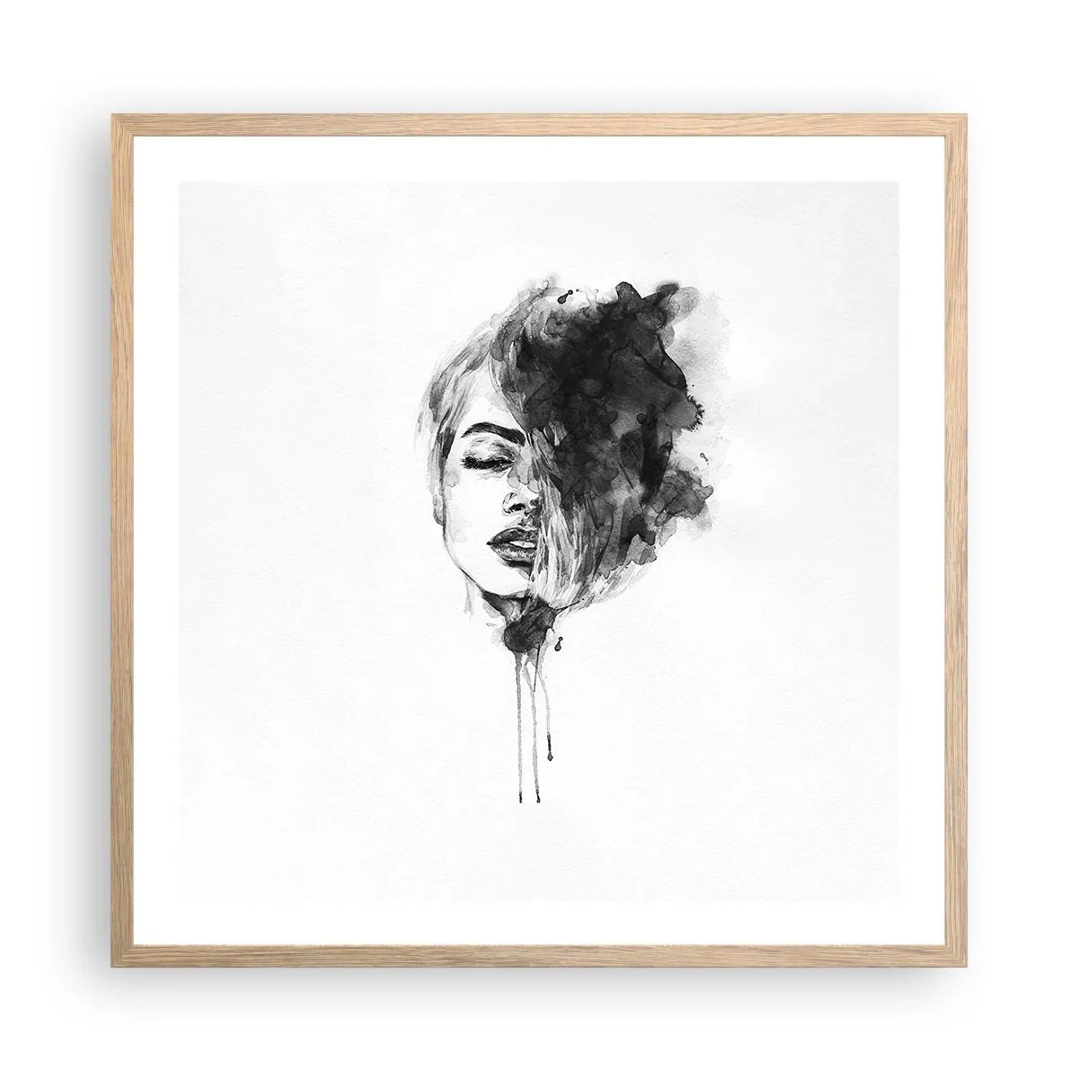 Poster in einem Rahmen aus heller Eiche - Wovon träumt das Mädchen - 60x60 cm