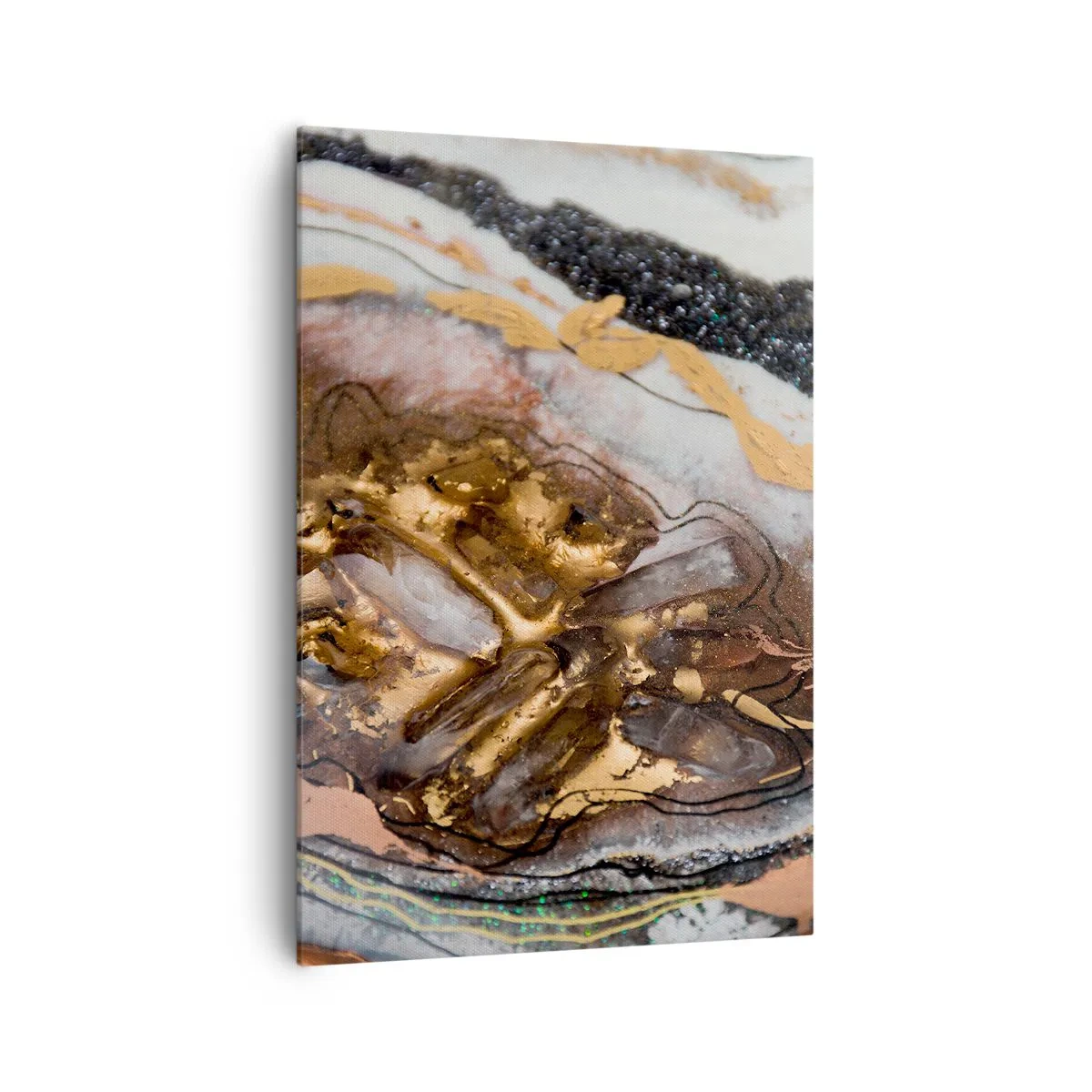 Bild auf Leinwand - Leinwandbild - Abstrakte Komposition mit Elementen aus Gold und Kristallen - 70x100cm - Das Element der Erde - Moderne Wanddekoration für Wohnzimmer und Schlafzimmer ARTTOR