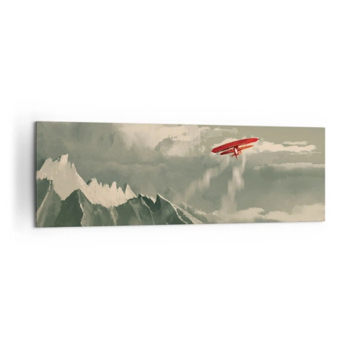 Bild auf Leinwand - Leinwandbild - Rotes Flugzeug über schneebedeckten Bergen - 160x50cm - Furchtloser Pionier - Moderne Wanddekoration für Wohnzimmer und Schlafzimmer ARTTOR