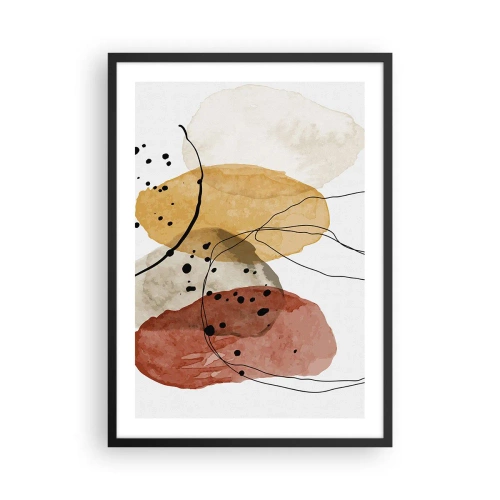 Poster in einem schwarzem Rahmen - Abstrakte Formen in Beige-, Gelb- und Rottönen - 50x70cm - Wie leichte, transparente Luft - Moderne Wanddekoration für Wohnzimmer und Schlafzimmer ARTTOR