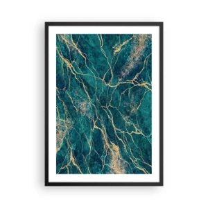 Poster in einem schwarzem Rahmen - Abstrakte Goldadern auf grünem Marmorhintergrund - 50x70cm - Goldmine - Moderne Wanddekoration für Wohnzimmer und Schlafzimmer ARTTOR