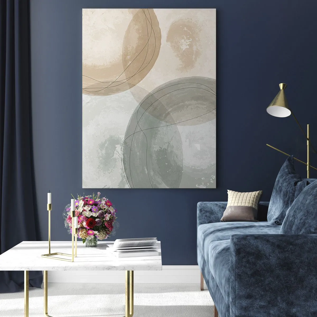 Glasbild - Bild auf glas - Abstrakte Komposition in Pastellfarben mit Linien - 70x100cm - Welten durchdringen - Moderne Wanddekoration für Wohnzimmer und Schlafzimmer ARTTOR