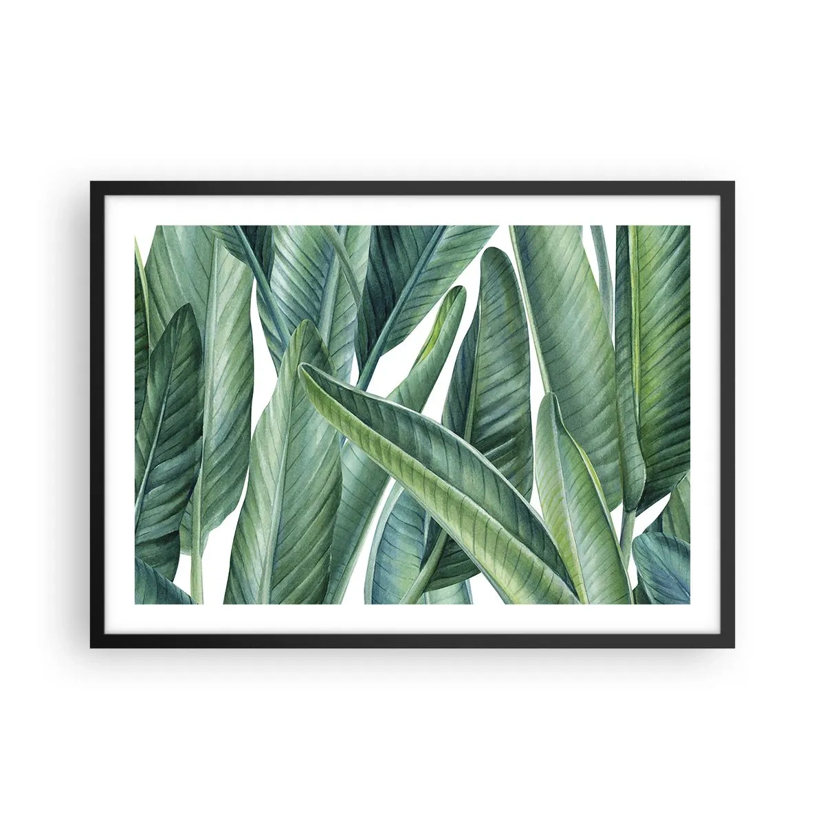 Poster in einem schwarzem Rahmen - Grüne Blätter im minimalistischen, botanischen Stil - 70x50cm - An und für sich Grün - Moderne Wanddekoration für Wohnzimmer und Schlafzimmer ARTTOR