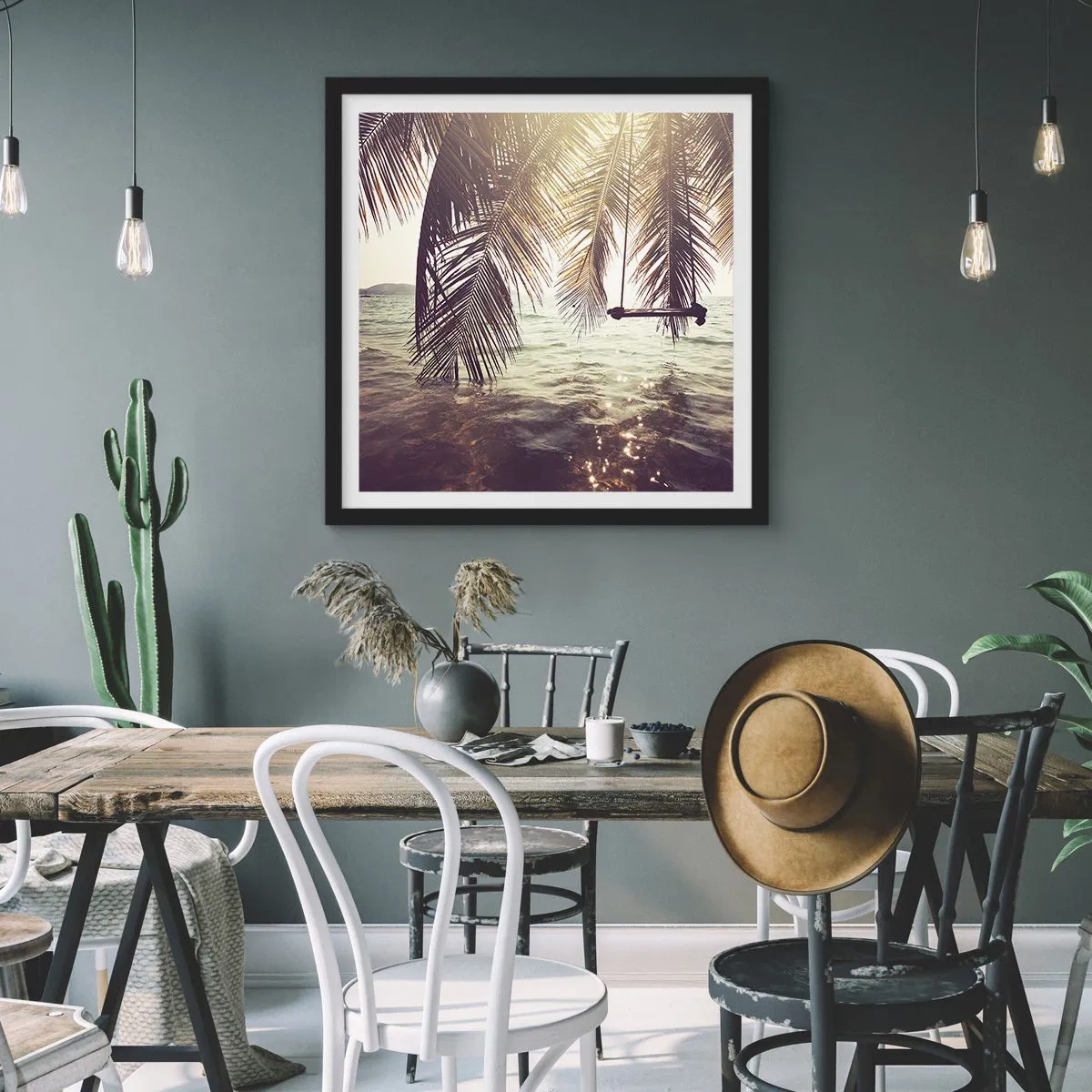 Poster in einem schwarzem Rahmen - Sie können nach Belieben in den Wolken schwingen - 40x40 cm