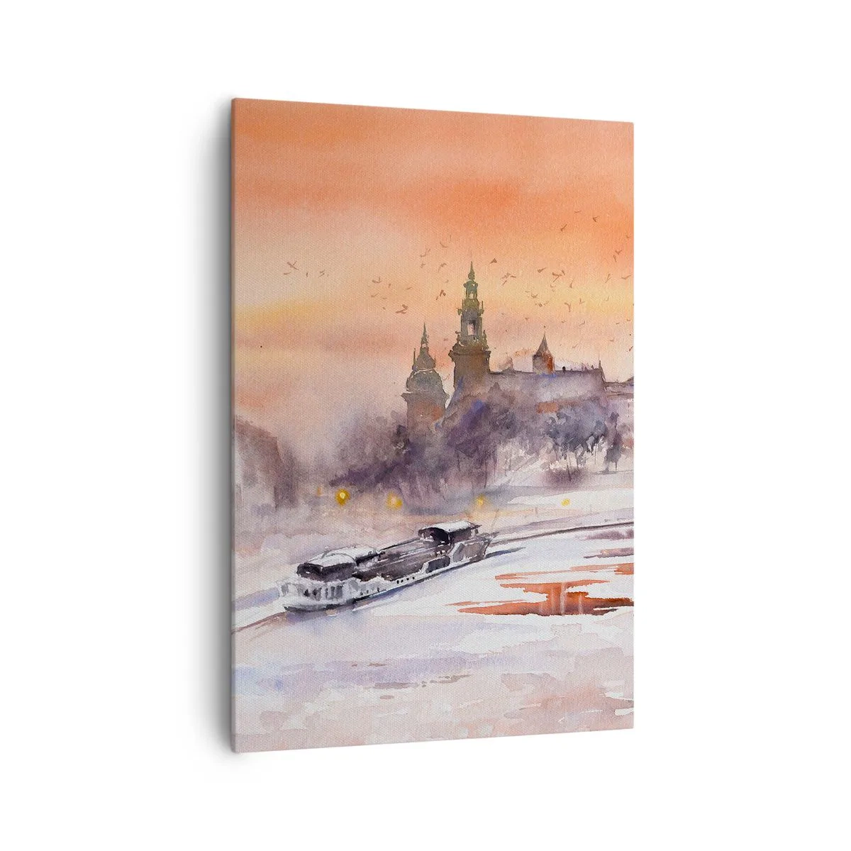 Bild auf Leinwand - Leinwandbild - Sonnenuntergang über dem Schloss in einer Winterlandschaft - 70x100cm - Königlicher Sonnenuntergang - Moderne Wanddekoration für Wohnzimmer und Schlafzimmer ARTTOR