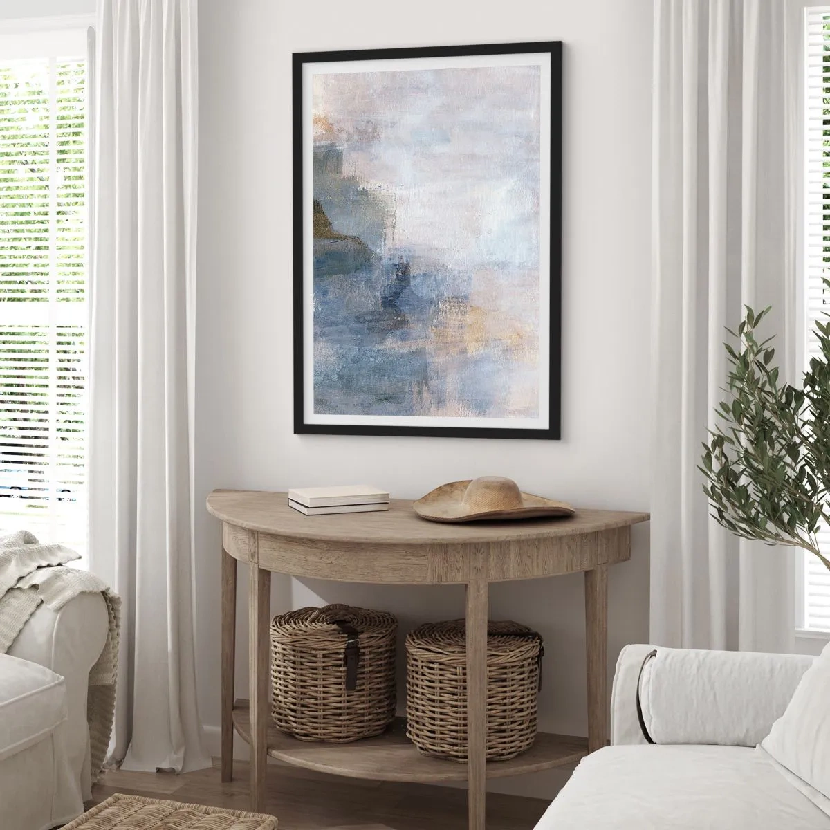 Poster in einem schwarzem Rahmen - Abstrakte Komposition in Blau- und Beigetönen - 50x70cm - Farbtöne und Akkorde - Moderne Wanddekoration für Wohnzimmer und Schlafzimmer ARTTOR