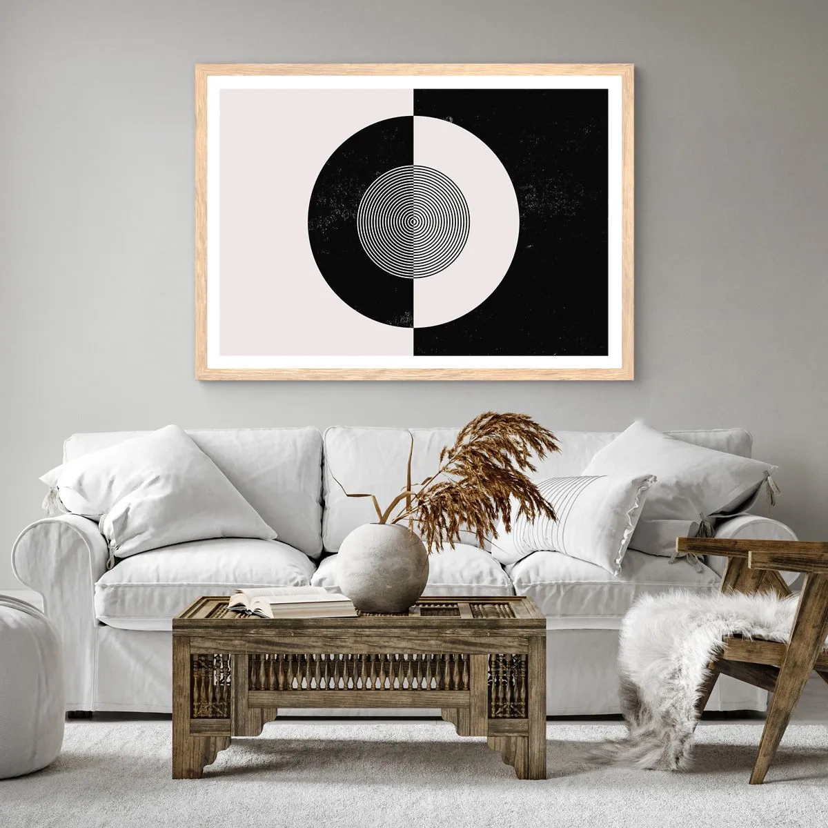 Poster in einem Rahmen aus heller Eiche - Harmonie in Schwarz und Weiß - 100x70 cm