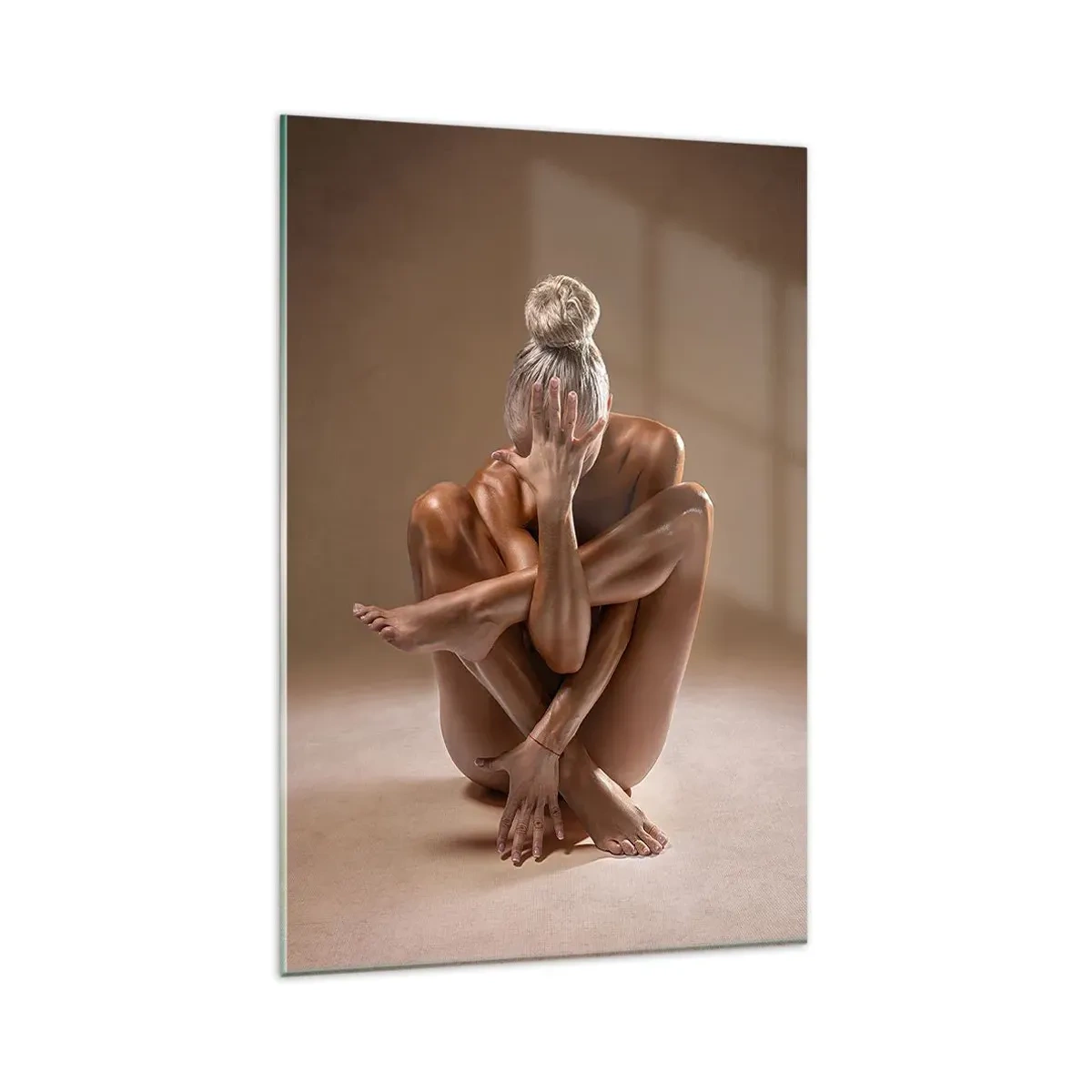 Glasbild - Bild auf glas - Künstlerische Silhouette einer Frau auf beigem Hintergrund - 80x120cm - Die Einheit von Körper und Geist - Moderne Wanddekoration für Wohnzimmer und Schlafzimmer ARTTOR