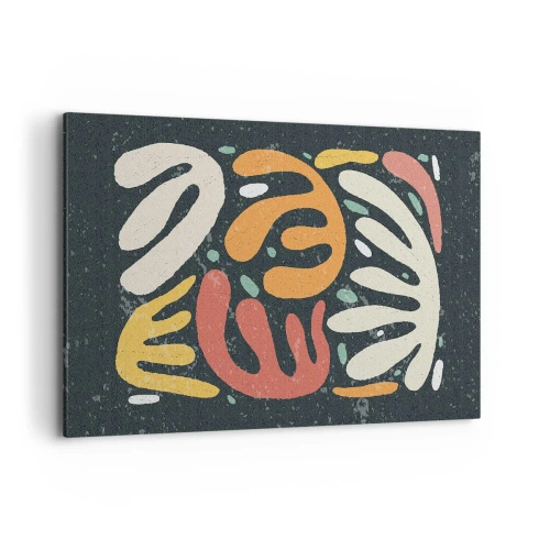 Bild auf Leinwand - Leinwandbild - Abstrakte Formen in warmen Farben auf dunklem Hintergrund - 120x80cm - Komposition – Ich erwische dich gleich - Moderne Wanddekoration für Wohnzimmer und Schlafzimmer ARTTOR