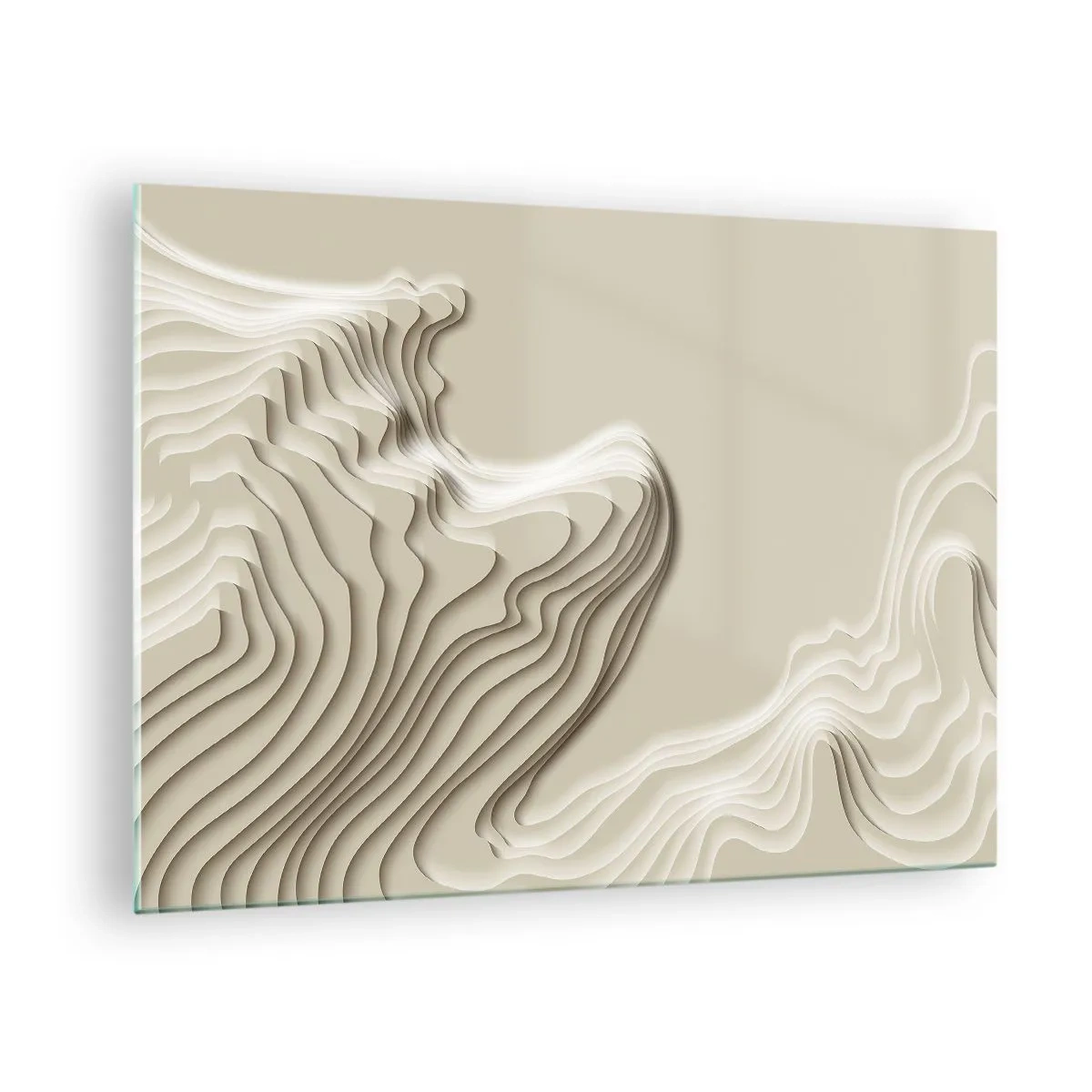 Glasbild - Bild auf glas - Minimalistische Abstraktion mit topografischen Linien auf beigem Hintergrund. - 70x50cm - Topographie der Kunst - Moderne Wanddekoration für Wohnzimmer und Schlafzimmer ARTTOR