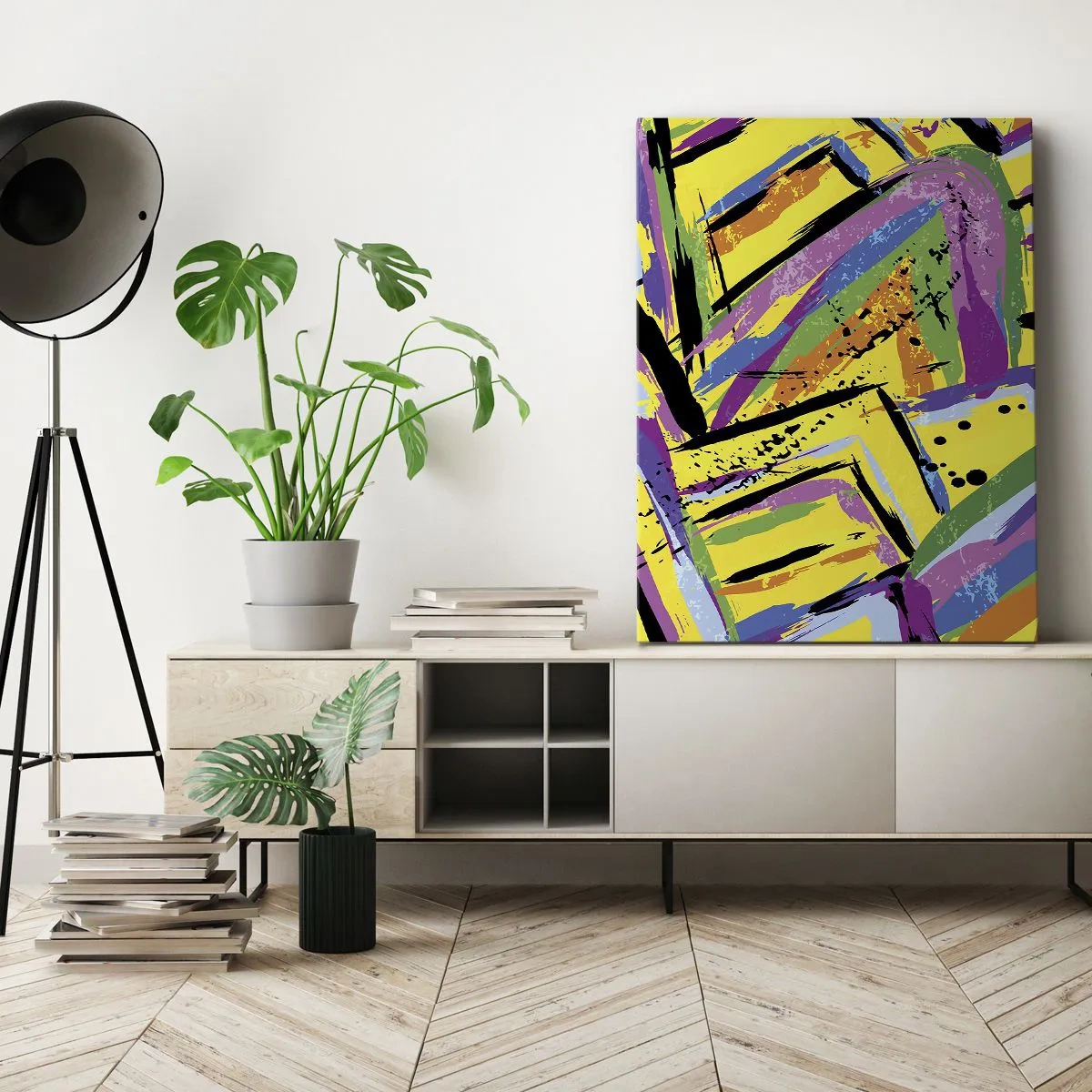 Bild auf Leinwand - Leinwandbild - Lebendige Abstraktion in leuchtenden Farben und dynamischen Formen - 50x70cm - Bis sie vor Freude schreit - Moderne Wanddekoration für Wohnzimmer und Schlafzimmer ARTTOR