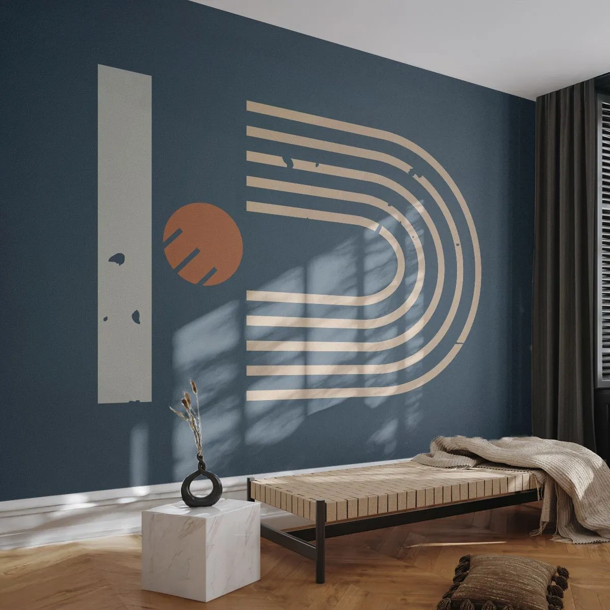 Fototapete Premium Canvas - Geometrie auf dem Granatapfel - Abstraktion, Stück, Grafik - 150x105 cm