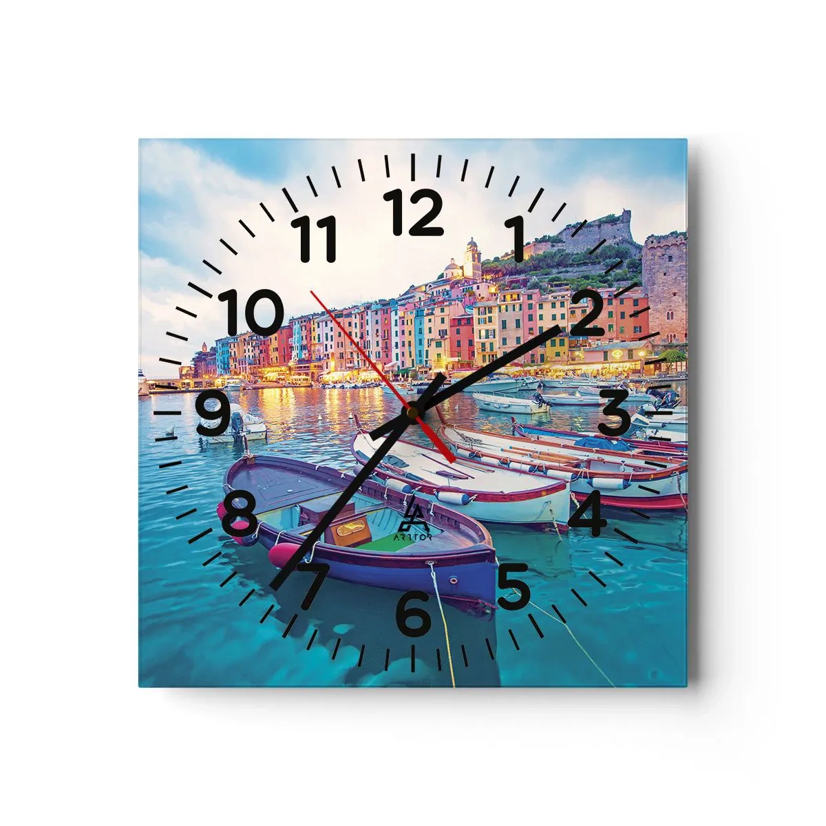 Wanduhr - Glasuhr - Bunter Abend im Hafen - 30x30 cm