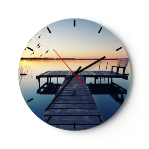 Wanduhr - Glasuhr - Ein Pier über einem ruhigen See bei Sonnenuntergang - 30x30cm - Das war ein guter Tag - Moderne Wanddekoration für Wohnzimmer, Küche und Schlafzimmer ARTTOR