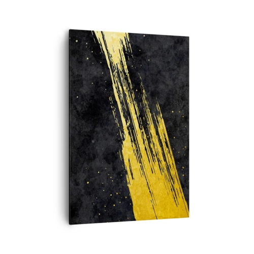Bild auf Leinwand - Leinwandbild - Schwarzer Hintergrund mit dynamischen goldenen Pinselstrichen - 70x100cm - Sprung in den Hyperraum - Moderne Wanddekoration für Wohnzimmer und Schlafzimmer ARTTOR