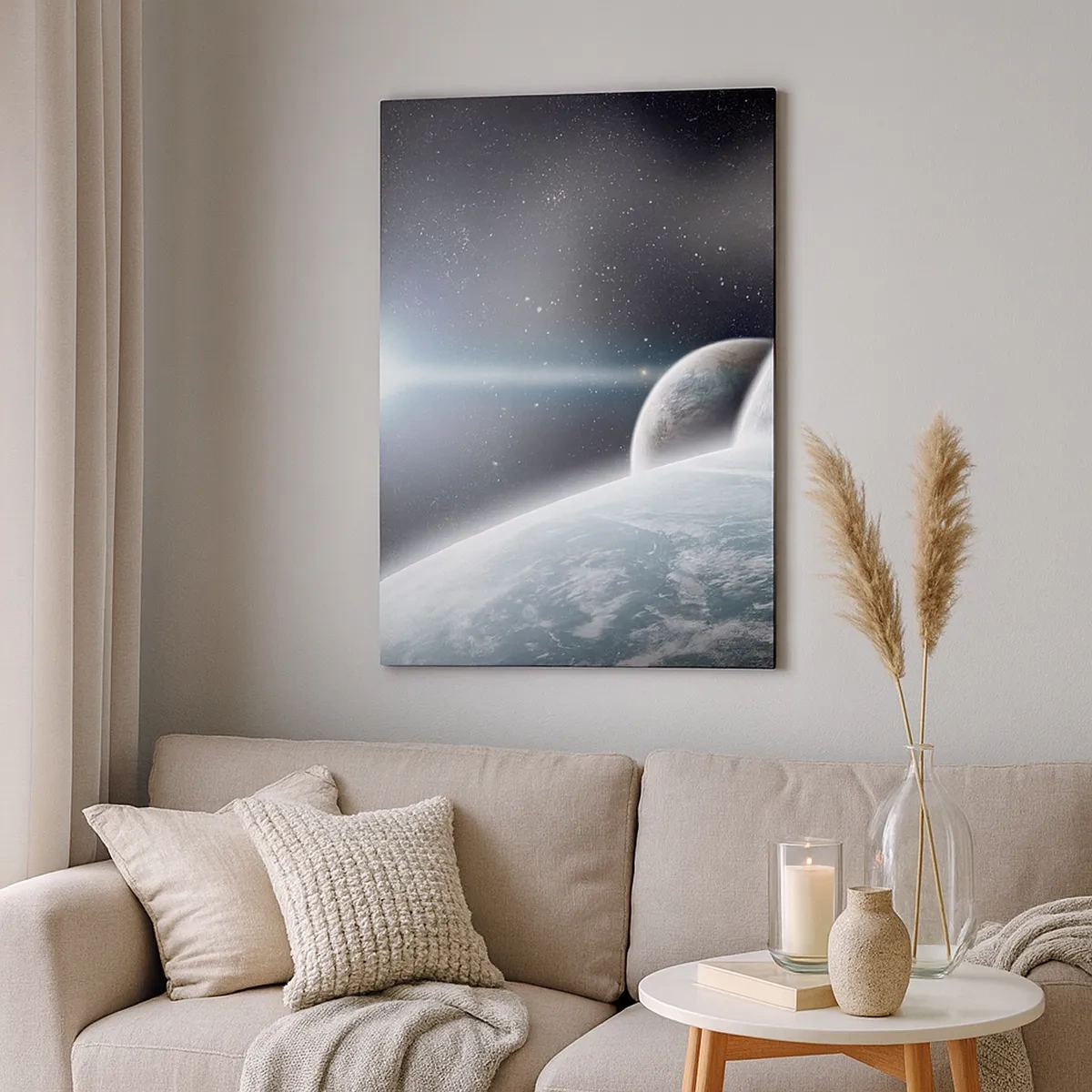 Bild auf Leinwand - Leinwandbild - Planeten im Weltraum vor dem Hintergrund von Sternen und Galaxien - 50x70cm - Kosmische Musik der Sphären - Moderne Wanddekoration für Wohnzimmer und Schlafzimmer ARTTOR