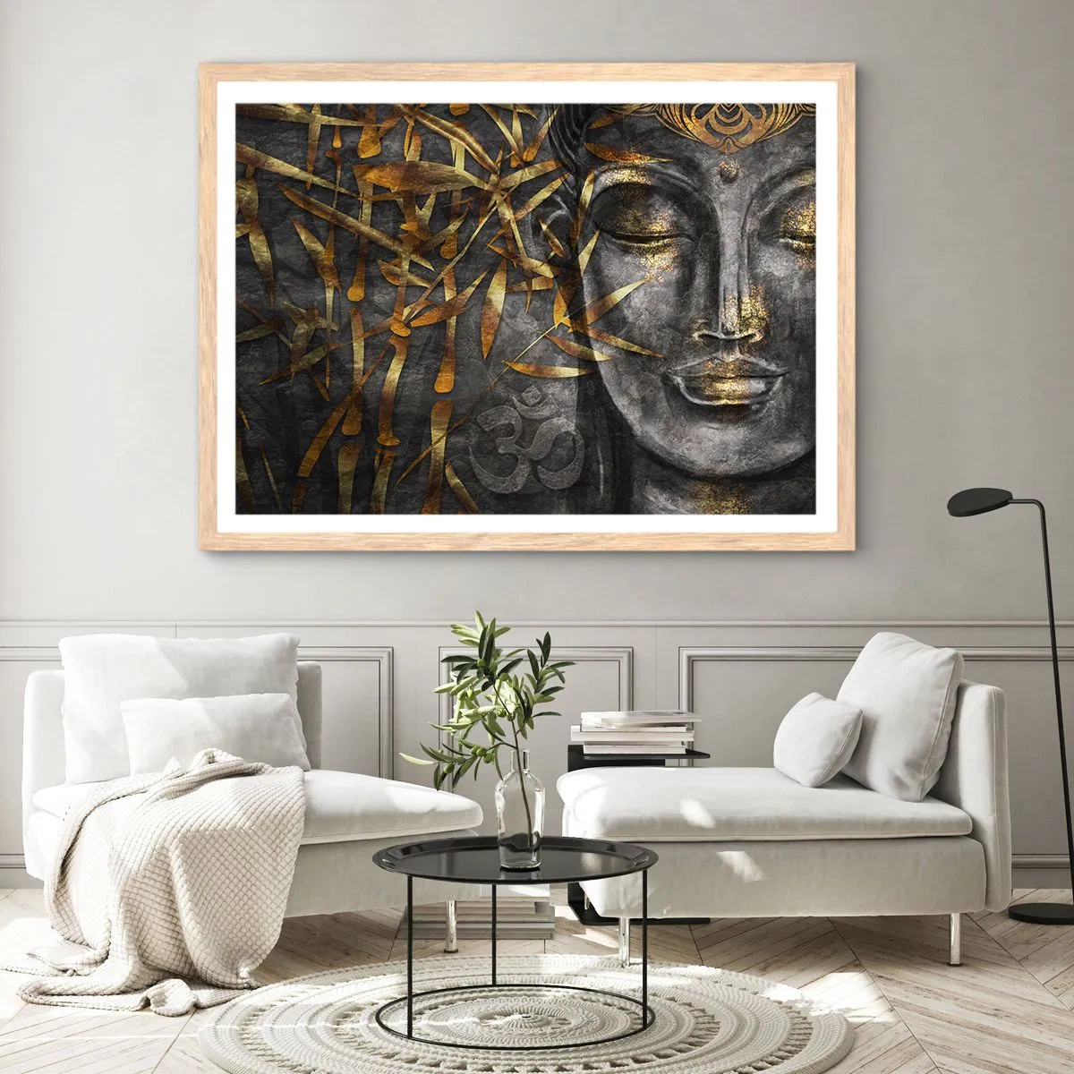 Poster in einem Rahmen aus heller Eiche - Fühle den Frieden - 100x70 cm