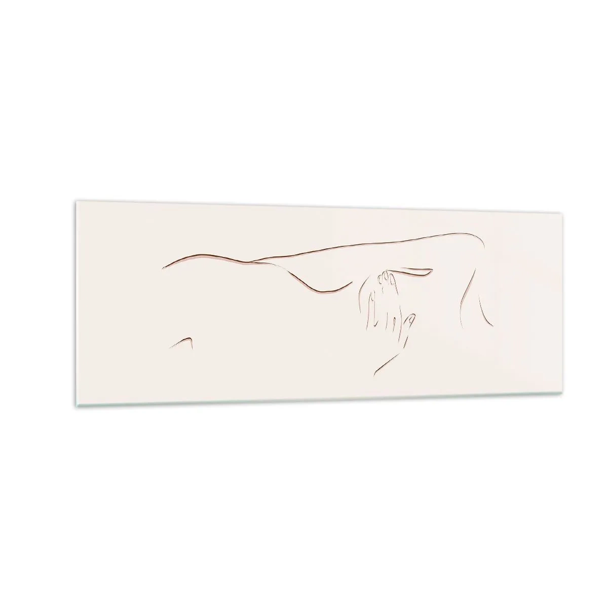 Glasbild - Bild auf glas - Eine subtile Strichzeichnung einer Silhouette vor einem hellen Hintergrund - 140x50cm - Die Form des Verlangens - Moderne Wanddekoration für Wohnzimmer und Schlafzimmer ARTTOR