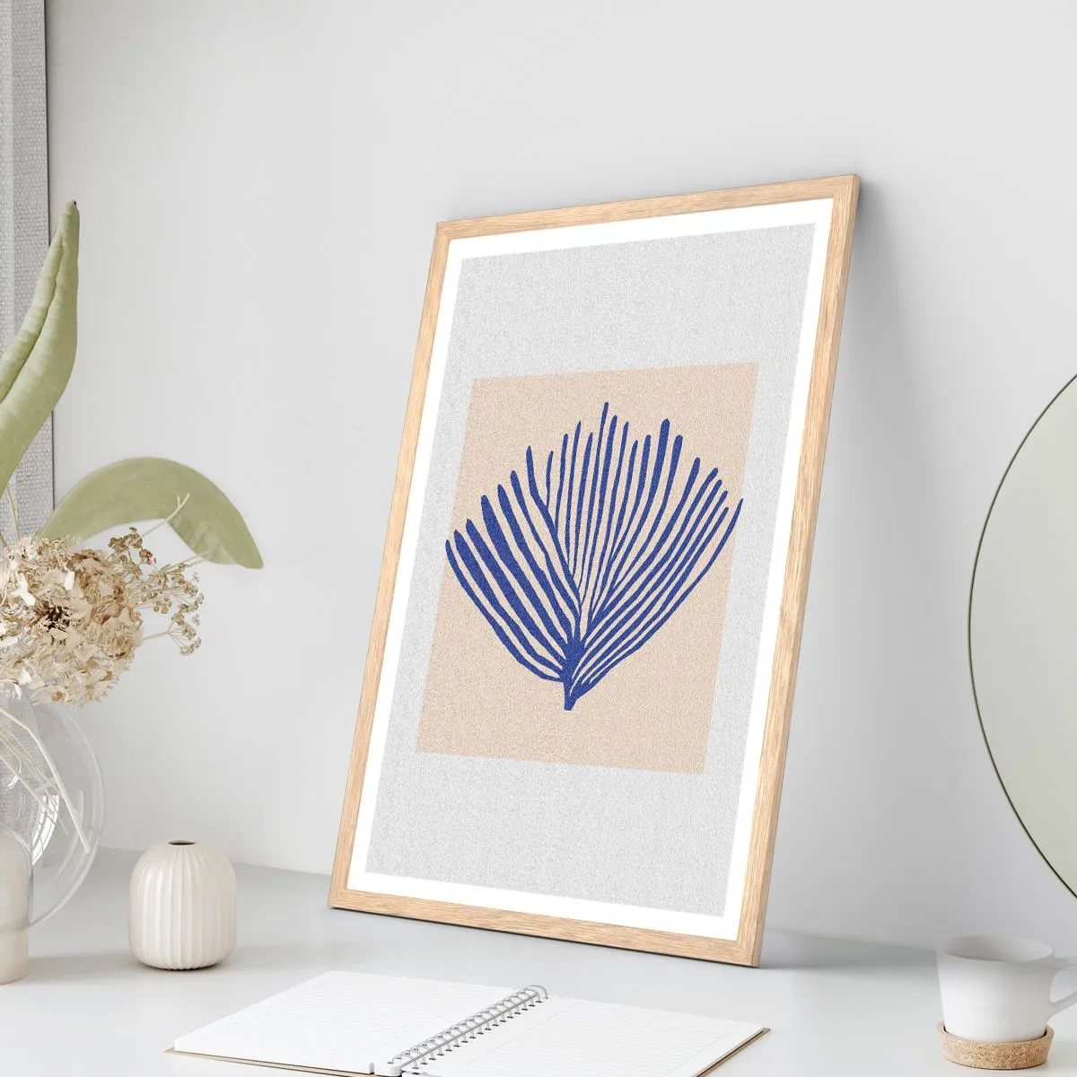 Poster in einem Rahmen aus heller Eiche - Blauer Fächer - 30x40 cm