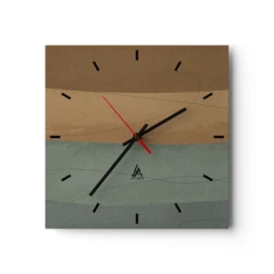 Wanduhr - Glasuhr - Abstrakte Komposition in natürlichen Erdtönen - 30x30cm - Horizontale Komposition - Moderne Wanddekoration für Wohnzimmer und Schlafzimmer ARTTOR