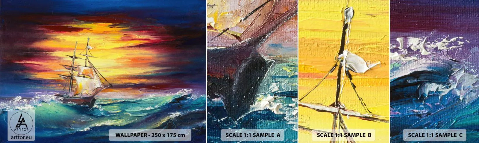 Fototapeten Muster Selbstklebend Deluxe Sticker - Tapfer unter den Wellen - Segelschiff, Meer, Sturm - 100x30 cm