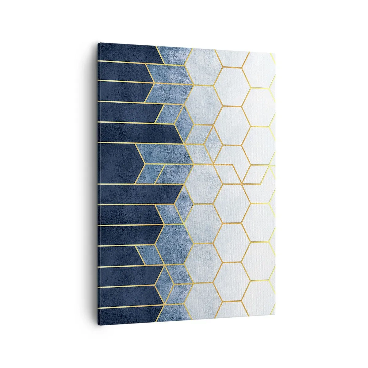 Bild auf Leinwand - Leinwandbild - Geometrisches Muster in Gold- und Marineblautönen - 50x70cm - Komposition im synkopischen Rhythmus - Moderne Wanddekoration für Wohnzimmer und Schlafzimmer ARTTOR