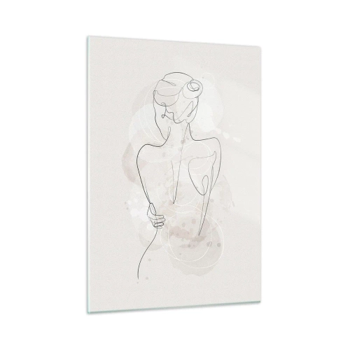 Glasbild - Bild auf glas - Eine zarte Skizze einer Frau auf hellem Hintergrund - 50x70cm - Wie ein sensibles Instrument - Moderne Wanddekoration für Wohnzimmer und Schlafzimmer ARTTOR