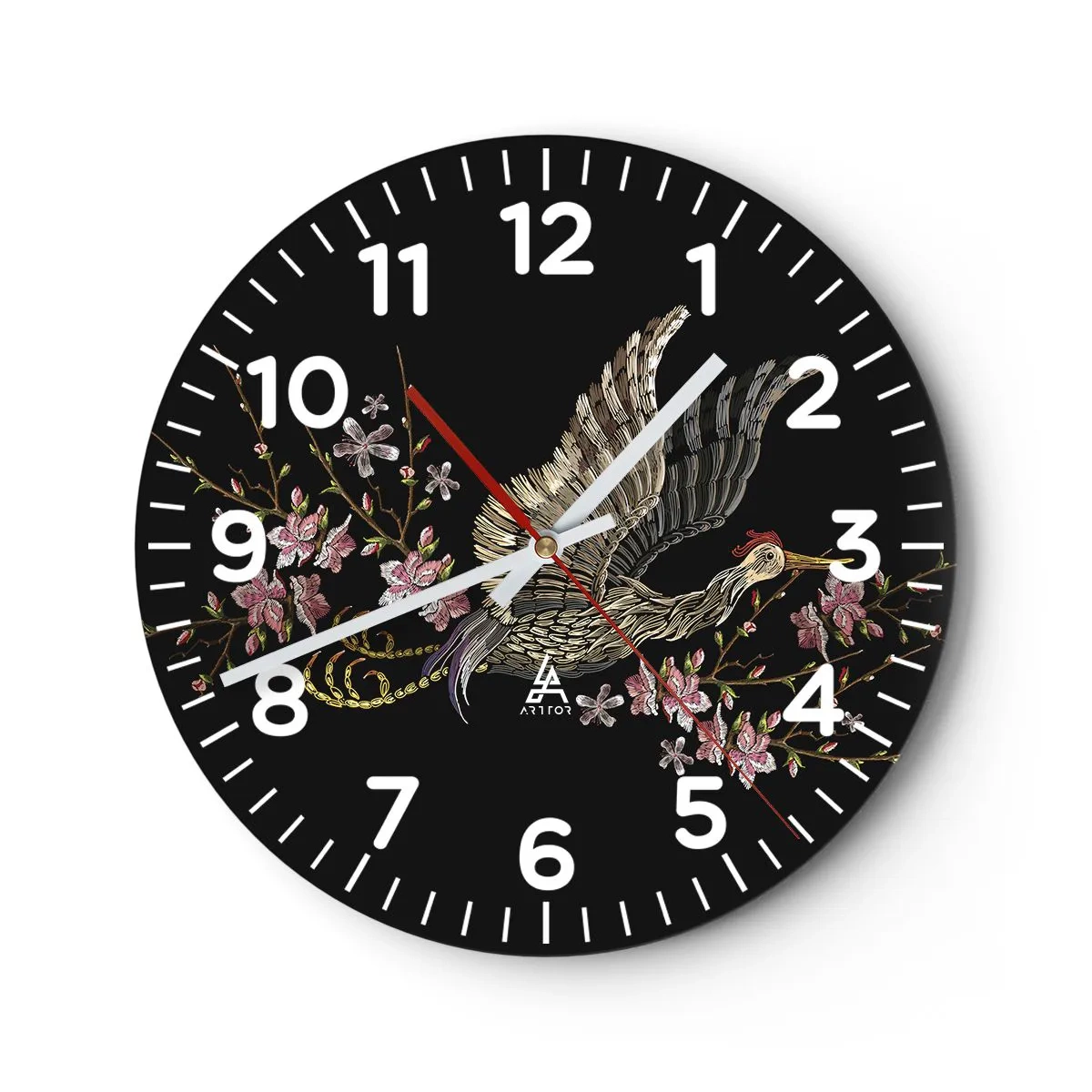 Wanduhr - Glasuhr - Exotischer gestickter Vogel - 30x30 cm