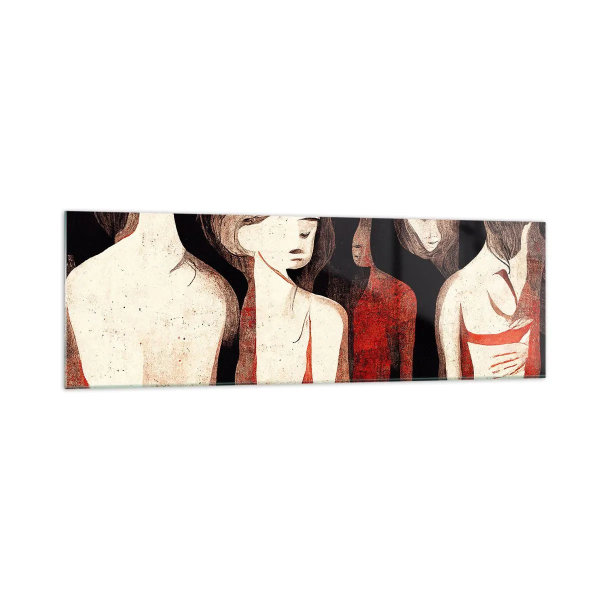 Glasbild - Bild auf glas - Künstlerische Figuren in einer abstrakten Komposition - 160x50cm - Madonnen der Dunkelheit - Moderne Wanddekoration für Wohnzimmer und Schlafzimmer ARTTOR