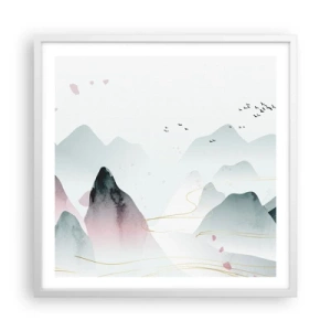 Poster in einem weißen Rahmen - Über die Gipfel - 60x60 cm