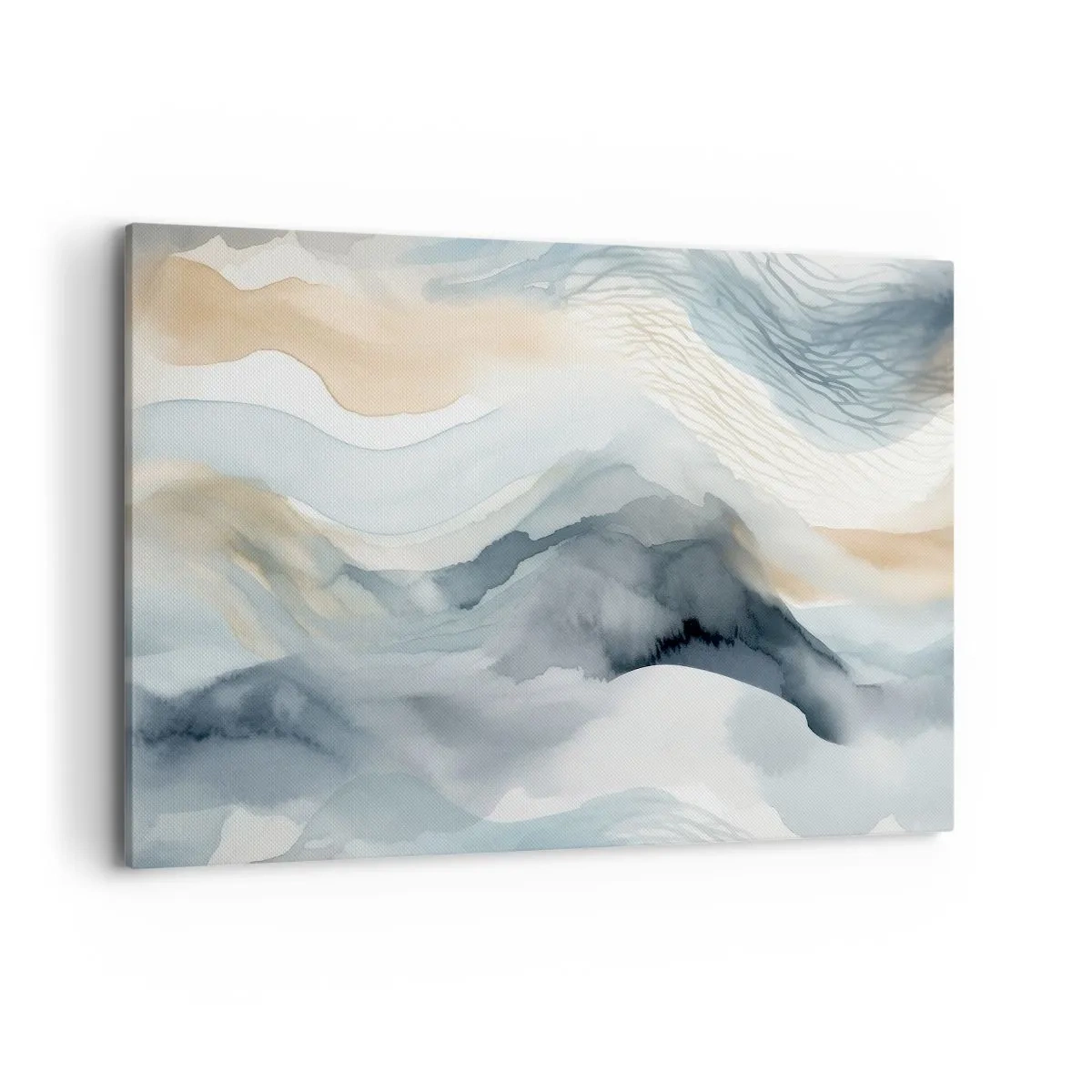 Bild auf Leinwand - Leinwandbild - Eine zarte Abstraktion mit Bergmotiv in Pastelltönen. - 100x70cm - Verschneite und neblige Abstraktion - Moderne Wanddekoration für Wohnzimmer und Schlafzimmer ARTTOR