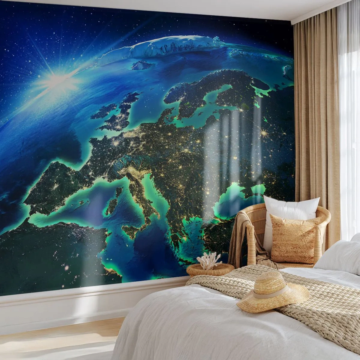 Fototapete Premium Canvas - Funkelndes Europa - Kosmos, Planet Erde, Kontinente - 500x350 cm