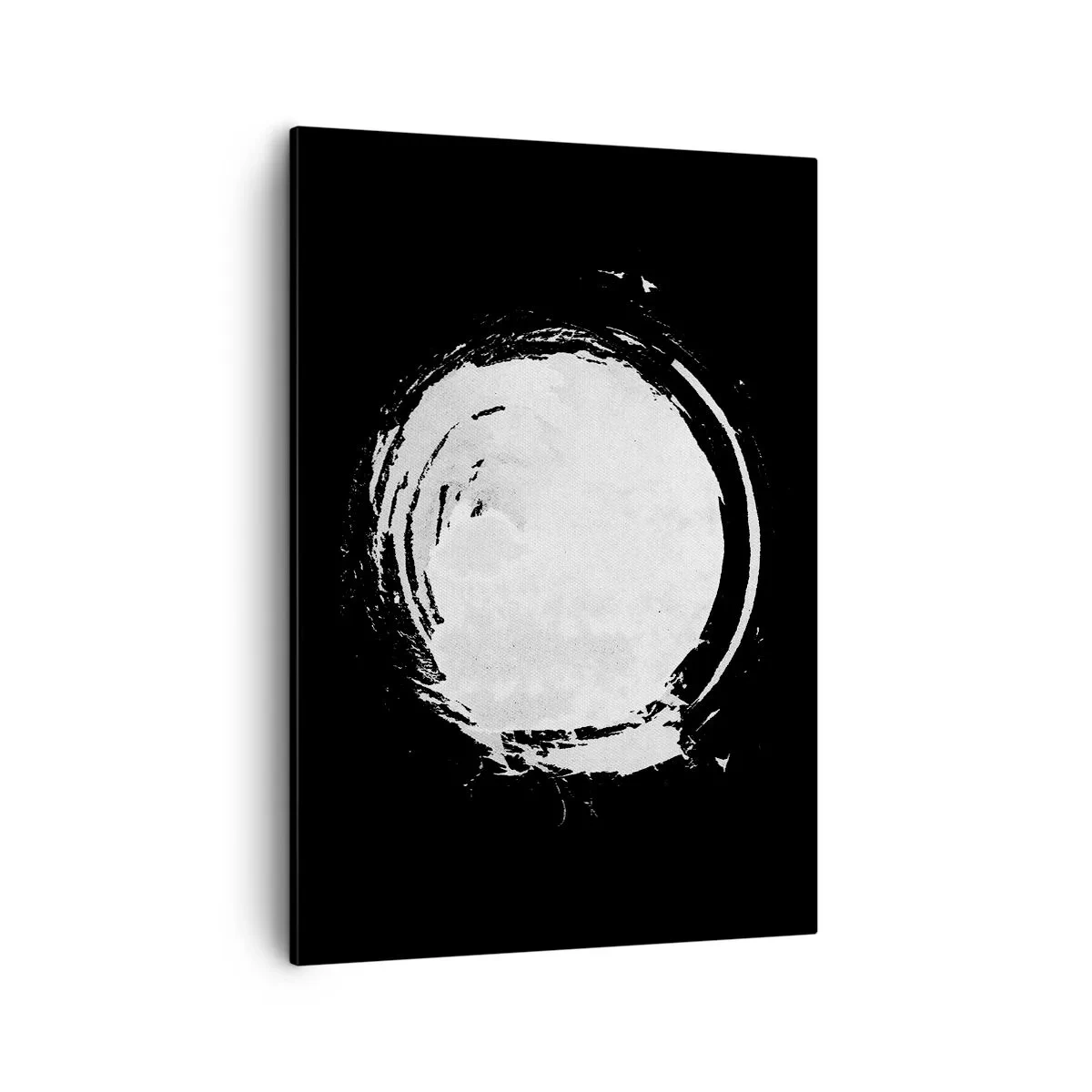 Bild auf Leinwand - Leinwandbild - Ein weißer Kreis auf schwarzem Hintergrund im minimalistischen Stil. - 50x70cm - Gute Möglichkeit - Moderne Wanddekoration für Wohnzimmer und Schlafzimmer ARTTOR