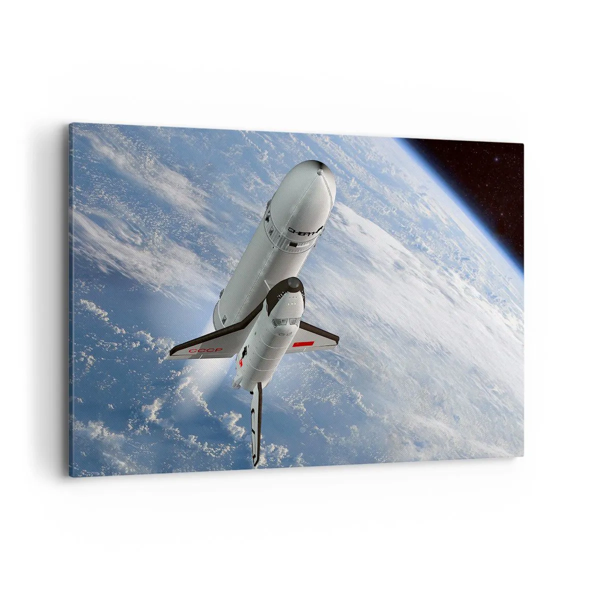 Bild auf Leinwand - Leinwandbild - Eine Weltraumrakete steigt vor dem Hintergrund der Erde auf - 120x80cm - Kosmischer Aufstieg - Moderne Wanddekoration für Wohnzimmer und Schlafzimmer ARTTOR