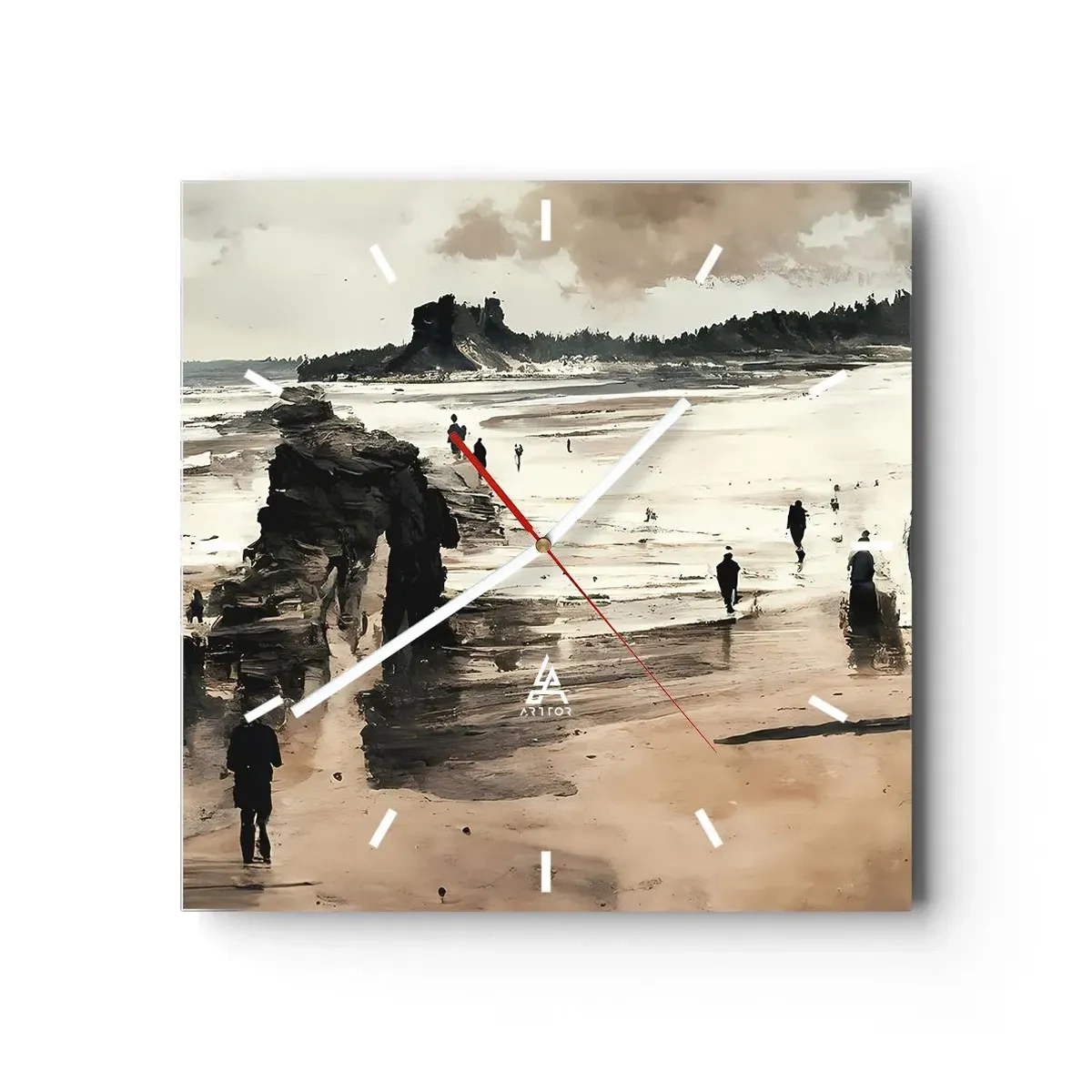 Wanduhr - Glasuhr - Strandspaziergänger in friedlicher Landschaft - 30x30cm - Einberufen - Moderne Wanddekoration für Wohnzimmer und Schlafzimmer ARTTOR