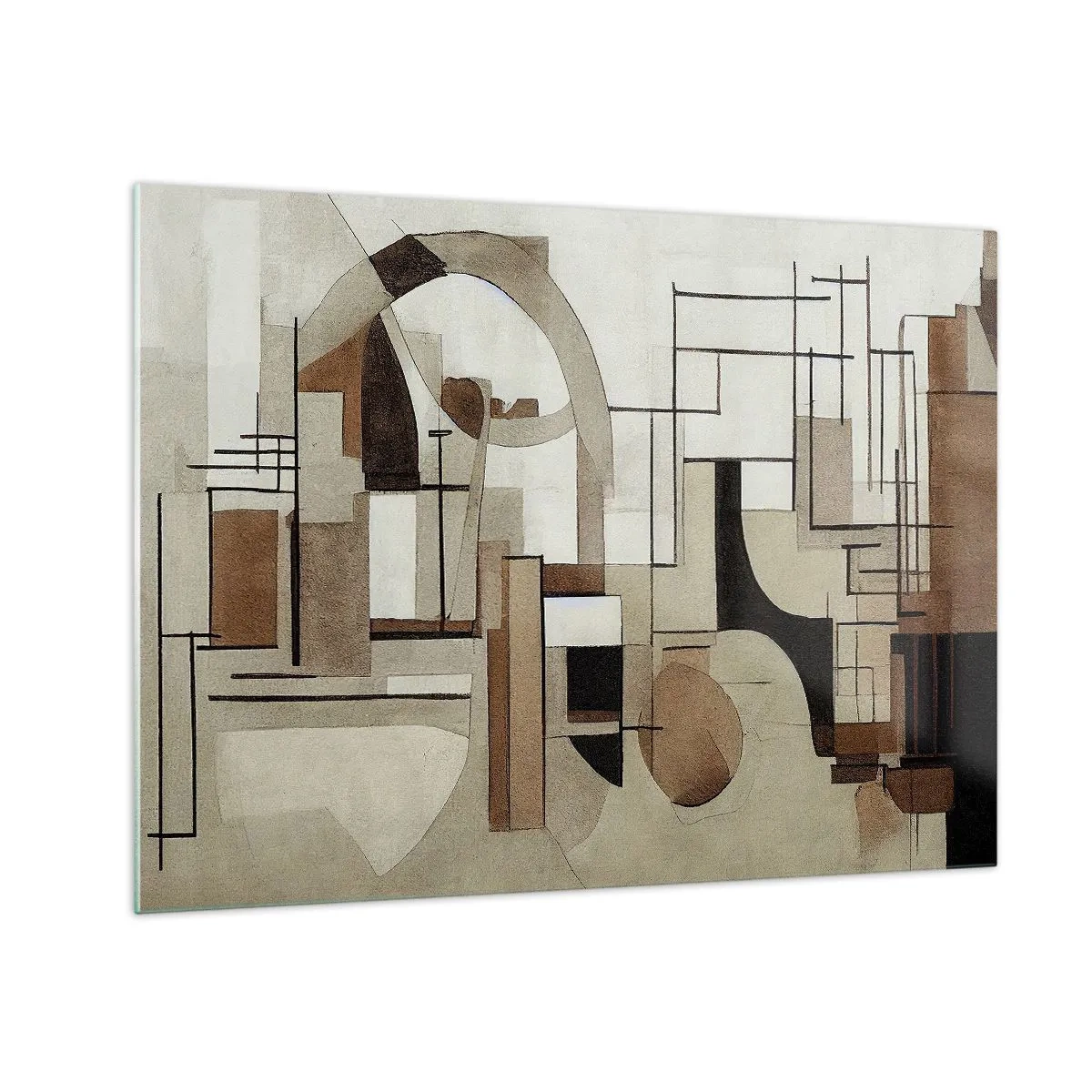 Glasbild - Bild auf glas - Geometrische Landschaft in Braun- und Beigetönen - 70x50cm - Stadtbild 2.0 - Moderne Wanddekoration für Wohnzimmer und Schlafzimmer ARTTOR