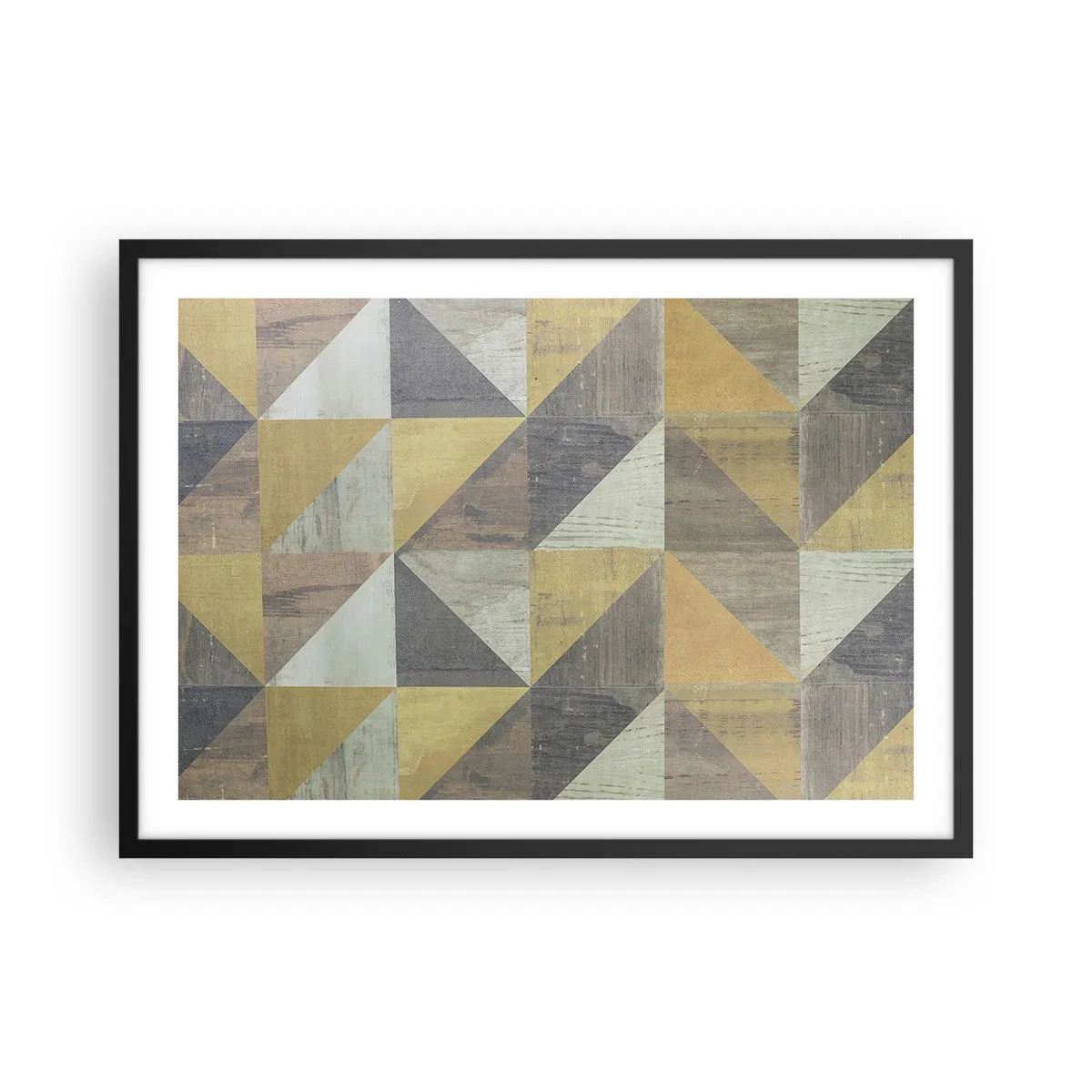 Poster in einem schwarzem Rahmen - Geometrische Komposition aus Dreiecken in erdigen Farbtönen - 70x50cm - Am Winkel des Dreiecks - Moderne Wanddekoration für Wohnzimmer und Schlafzimmer ARTTOR