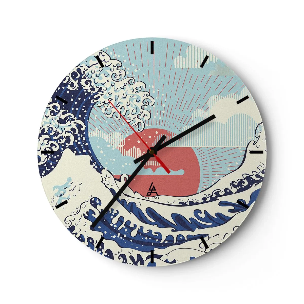 Wanduhr - Glasuhr - Japanische Welle vor dem Hintergrund der untergehenden Sonne - 30x30cm - Von japanischer Inspiration - Moderne Wanddekoration für Wohnzimmer, Küche und Schlafzimmer ARTTOR