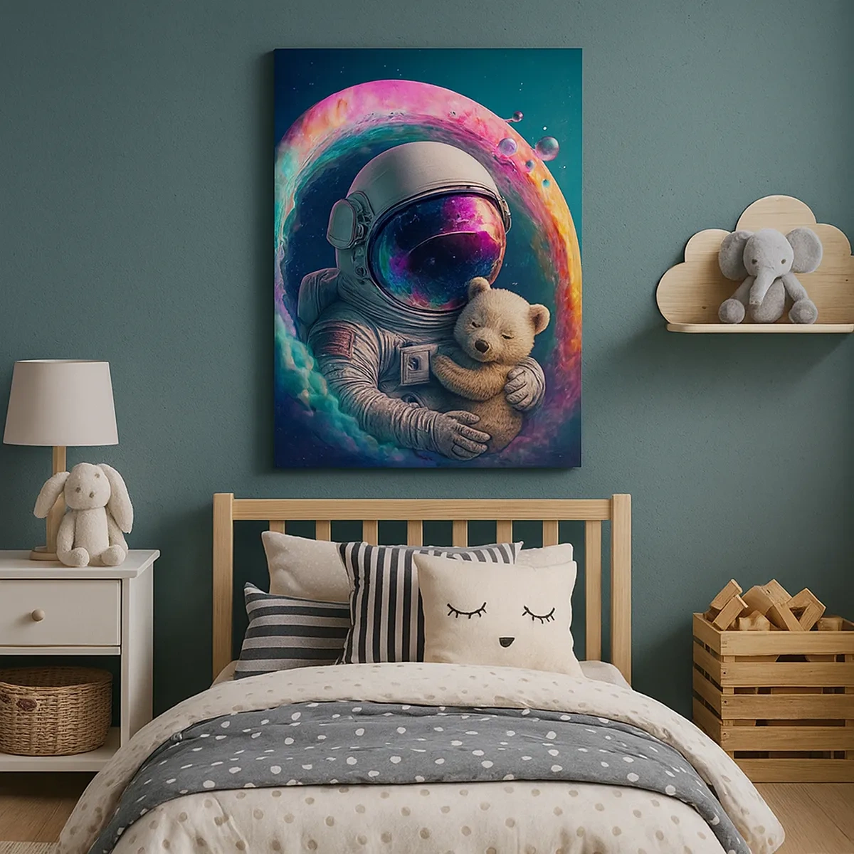 Bild auf Leinwand - Leinwandbild - Astronaut in einer farbenfrohen kosmischen Aura - 50x70cm - Sternentor - Moderne Wanddekoration für Wohnzimmer und Schlafzimmer ARTTOR