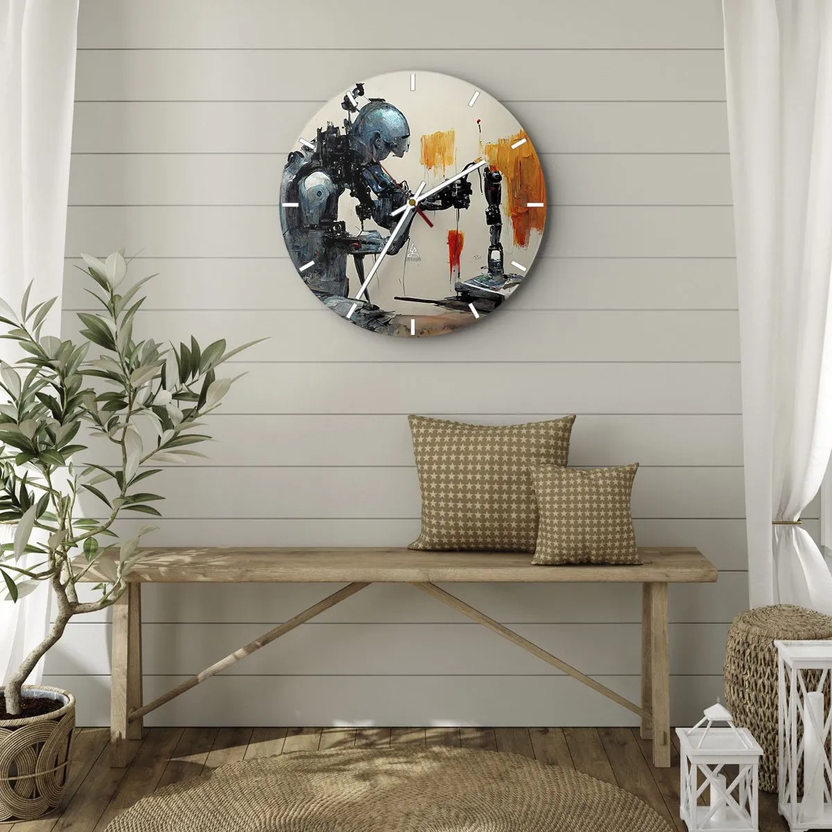 Wanduhr - Glasuhr - Humanoider Roboter montiert eine künstliche Gliedmaße - 30x30cm - Schon morgen… - Moderne Wanddekoration für Wohnzimmer, Küche und Schlafzimmer ARTTOR