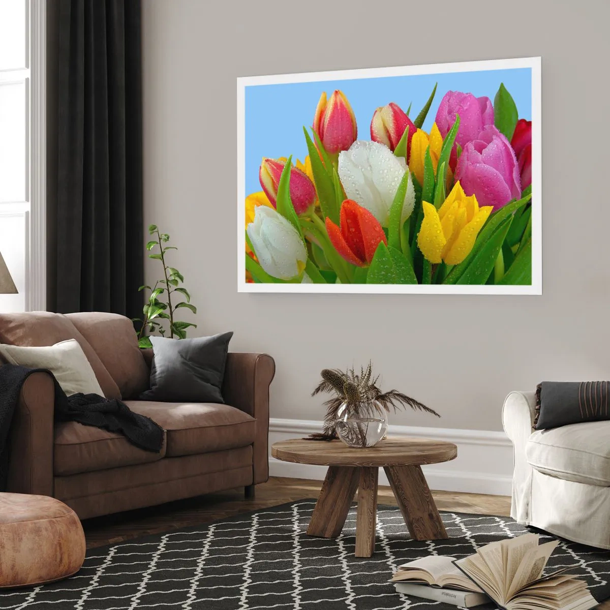Poster - Ein blumiger Regenbogen in Tautropfen - 50x40 cm