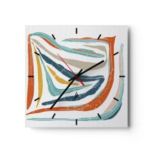 Wanduhr - Glasuhr - Bunte, dynamische Linien in Blau-, Orange- und Beigetönen - 30x30cm - Abstraktion mit einem freundlichen Lächeln - Moderne Wanddekoration für Wohnzimmer und Schlafzimmer ARTTOR