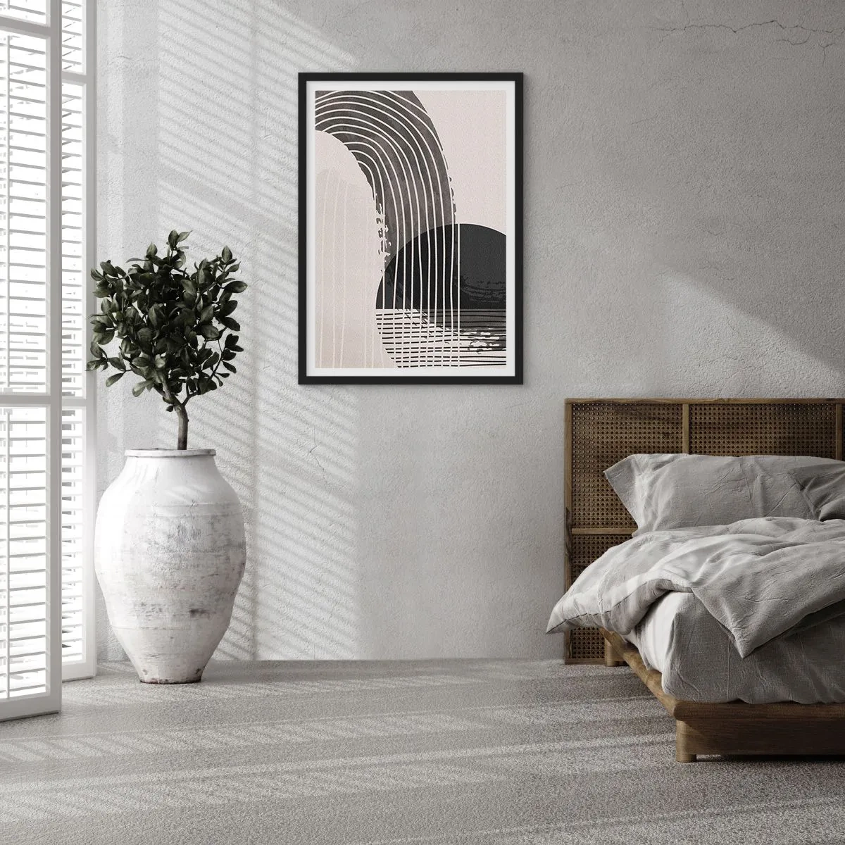Poster in einem schwarzem Rahmen - Minimalistische Abstraktion in Schwarzweiß - 50x70cm - Hin und zurück - Moderne Wanddekoration für Wohnzimmer und Schlafzimmer ARTTOR