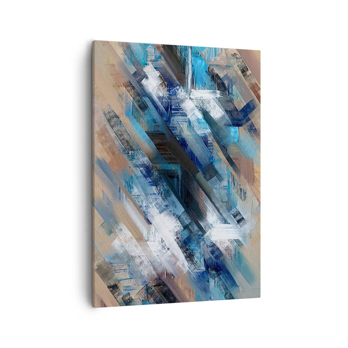 Bild auf Leinwand - Leinwandbild - Abstrakte Komposition mit blauen diagonalen Linien - 50x70cm - Auf einer blauen Diagonale - Moderne Wanddekoration für Wohnzimmer und Schlafzimmer ARTTOR
