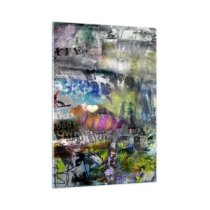 Glasbild - Bild auf glas - Bunte abstrakte Graffiti-Collage - 50x70cm - Collage aus Erinnerungen - Moderne Wanddekoration für Wohnzimmer und Schlafzimmer ARTTOR