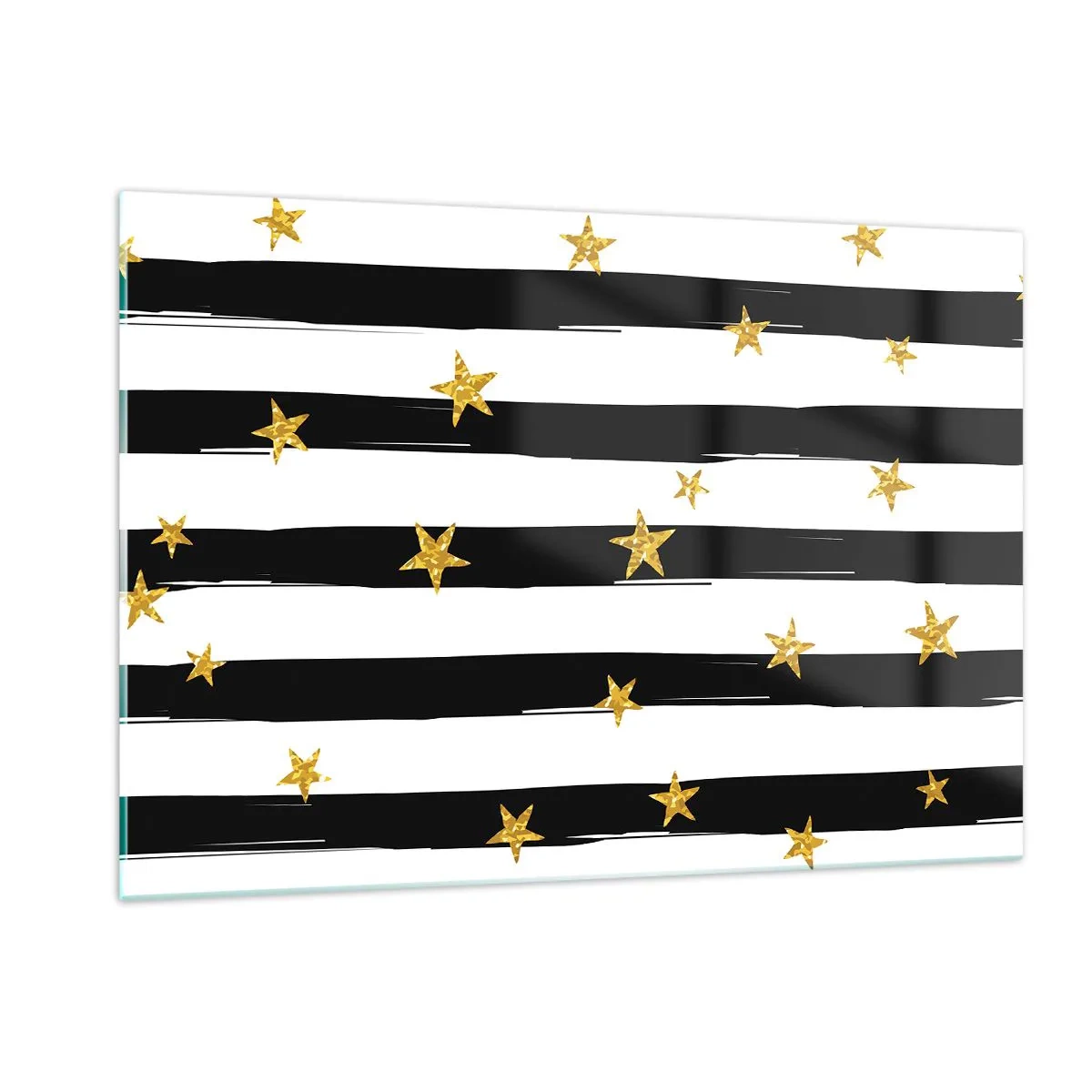 Glasbild - Bild auf glas - Schwarz-weiße Streifen mit goldenen Sternen - 120x80cm - Wir wurden alle unter einem glücklichen Stern geboren - Moderne Wanddekoration für Wohnzimmer und Schlafzimmer ARTTOR