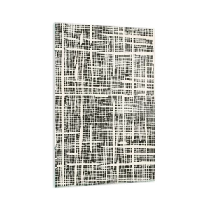 Glasbild - Bild auf glas - Ein geometrisches Muster, das einem Gitter auf hellem Hintergrund ähnelt - 70x100cm - Gewebte Komposition - Moderne Wanddekoration für Wohnzimmer und Schlafzimmer ARTTOR