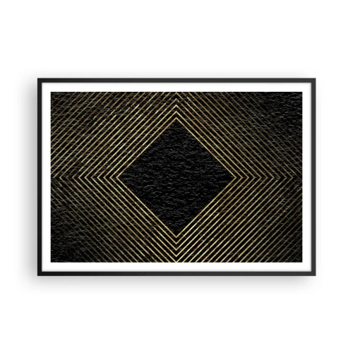 Poster in einem schwarzem Rahmen - Schwarzer Hintergrund mit einem geometrischen Muster aus goldenen Linien - 100x70cm - Geometrie im glamourösen Stil - Moderne Wanddekoration für Wohnzimmer und Schlafzimmer ARTTOR