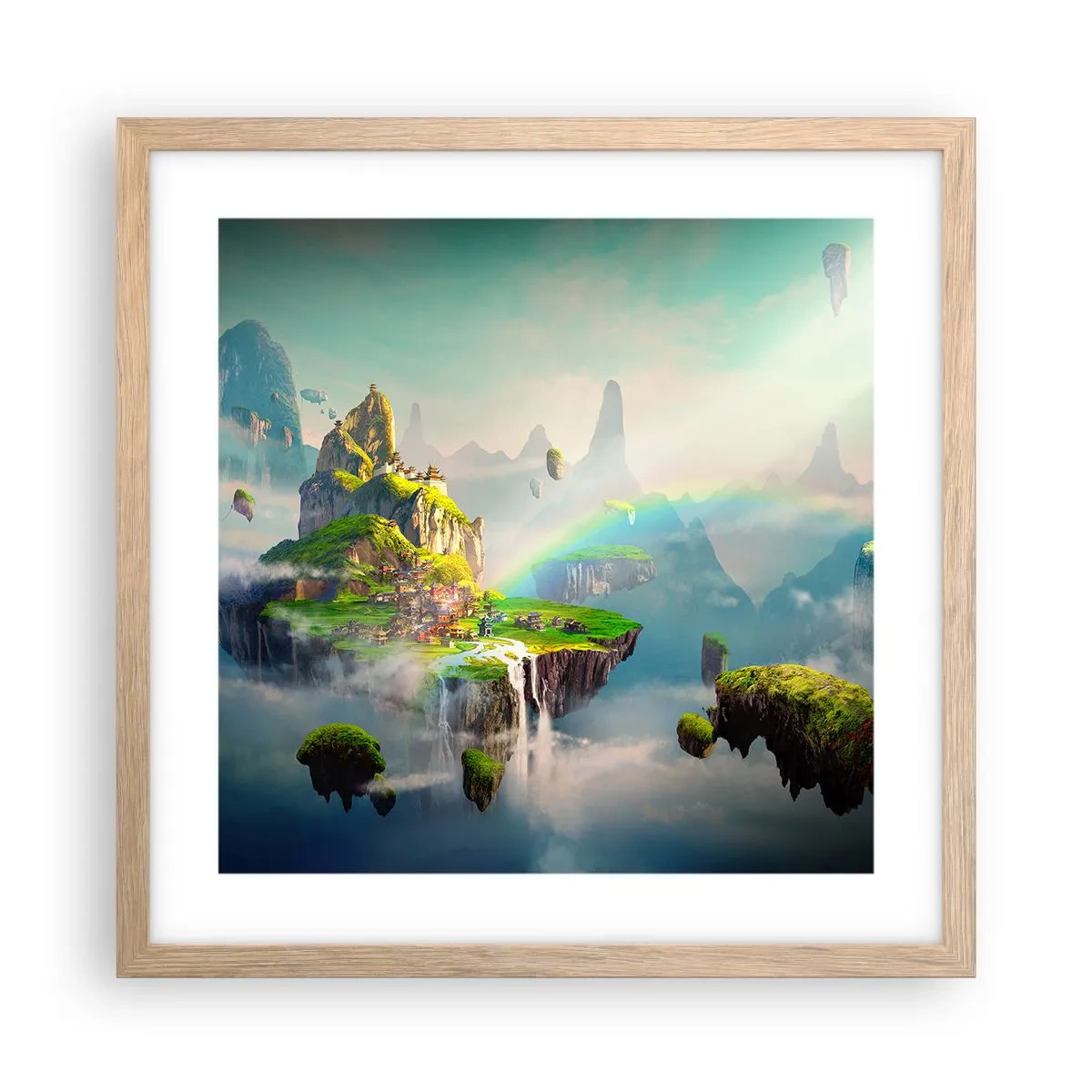 Poster in einem Rahmen aus heller Eiche - Mitten am Himmel - glückliche Inseln - 40x40 cm