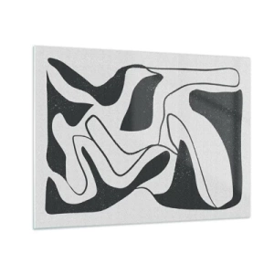 Glasbild - Bild auf glas - Schwarz-weiße abstrakte Formen, die einem Labyrinth ähneln - 70x50cm - Abstraktes Spiel im Labyrinth - Moderne Wanddekoration für Wohnzimmer und Schlafzimmer ARTTOR